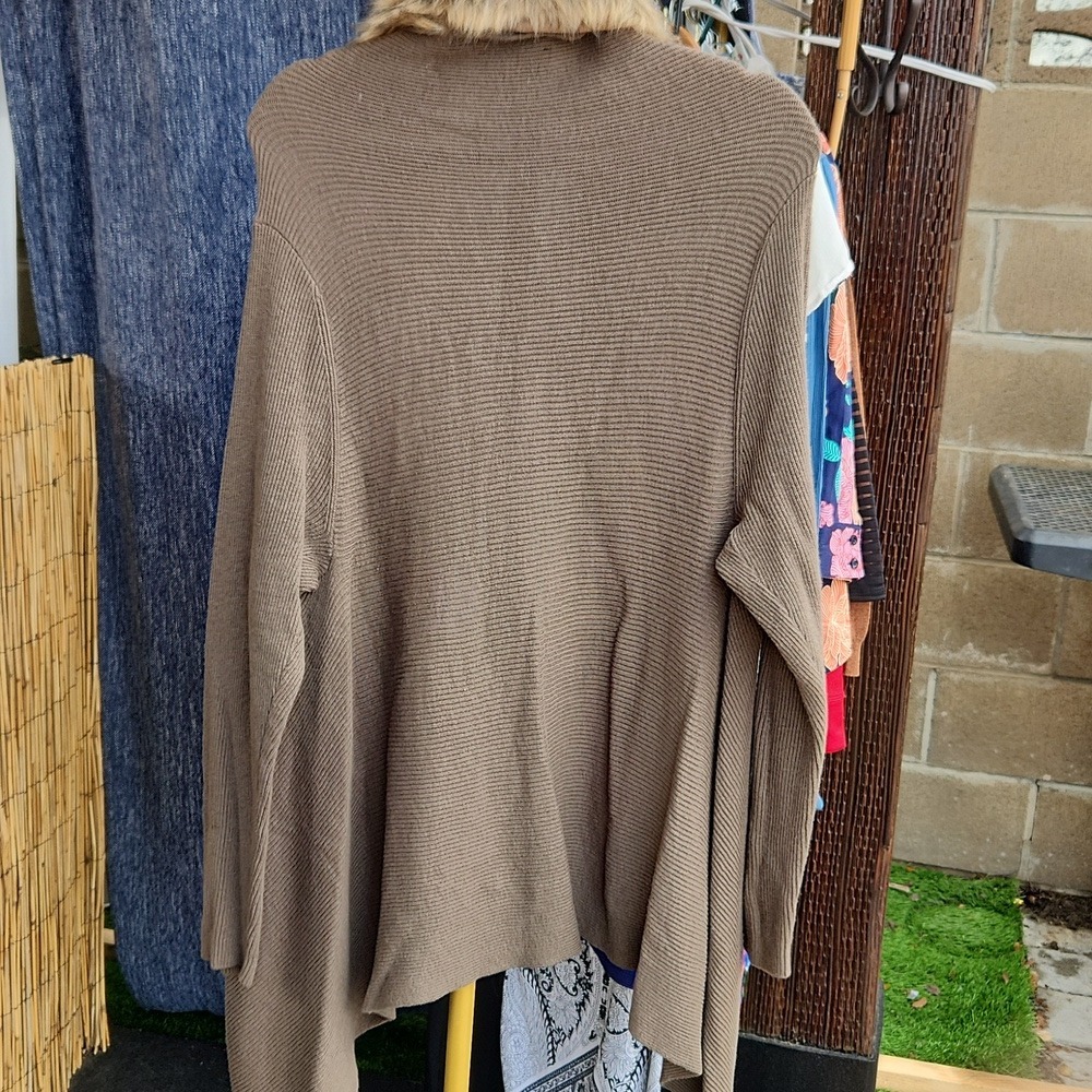 INC International Concepts Womens  Front Cardigan Sweater Faux Fur Trim Taupe 2X - Picture 6 of 10